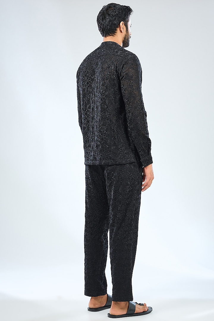 Black Georgette Thread Embroidered Co-Ord Set by Rabani & Rakha Men at Pernia's Pop Up Shop