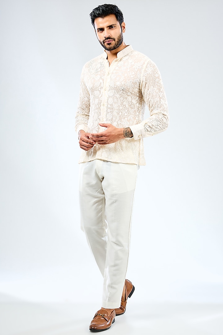 Ivory Georgette Thread Embroidered Co-Ord Set by Rabani & Rakha Men at Pernia's Pop Up Shop