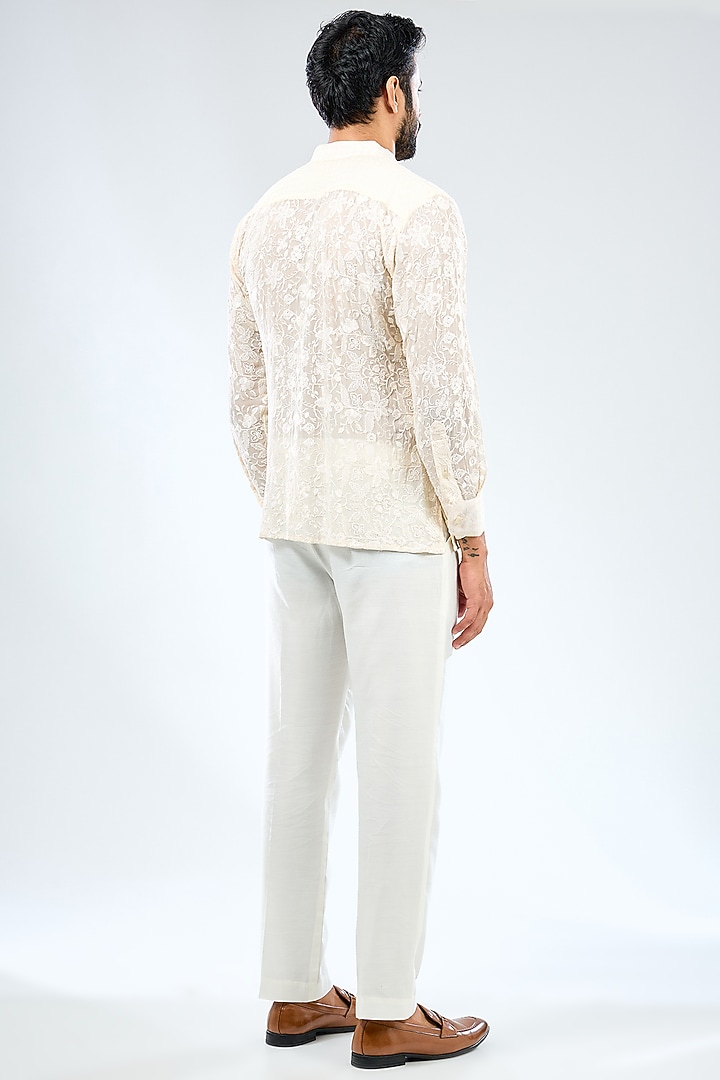 Ivory Georgette Thread Embroidered Co-Ord Set by Rabani & Rakha Men at Pernia's Pop Up Shop