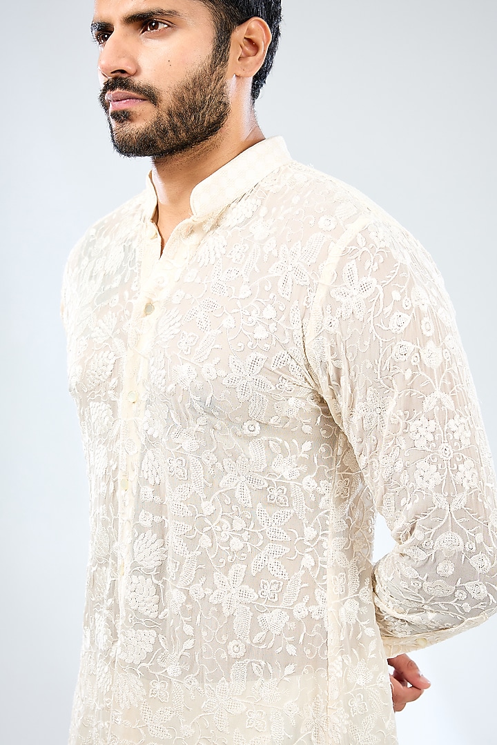 Ivory Georgette Thread Embroidered Co-Ord Set by Rabani & Rakha Men at Pernia's Pop Up Shop