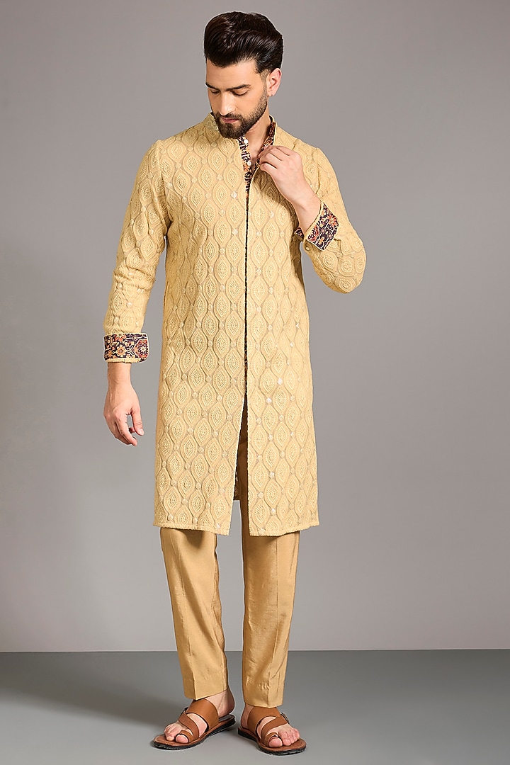 Gold Georgette Kurta by Rabani & Rakha Men at Pernia's Pop Up Shop