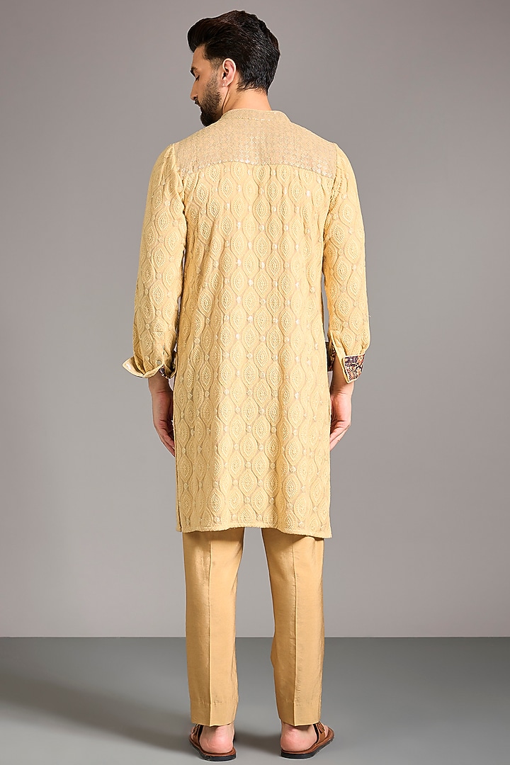 Gold Georgette Kurta by Rabani & Rakha Men at Pernia's Pop Up Shop