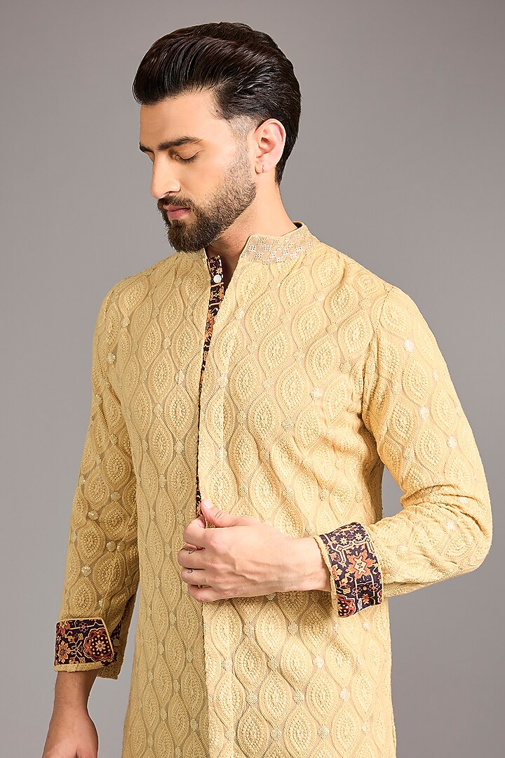 Gold Georgette Kurta by Rabani & Rakha Men at Pernia's Pop Up Shop