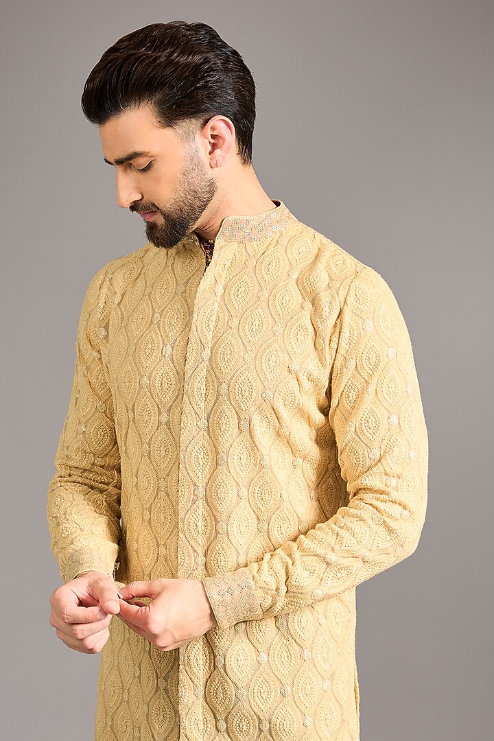 Gold Georgette Kurta by Rabani & Rakha Men at Pernia's Pop Up Shop