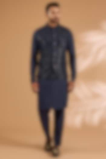 Blue Georgette Sequins Work Bundi Jacket Set by Rabani & Rakha Men at Pernia's Pop Up Shop