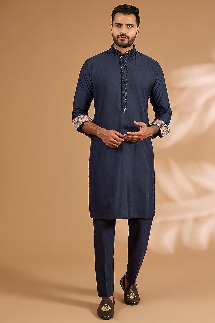 Blue Georgette Sequins Work Bundi Jacket Set by Rabani & Rakha Men at Pernia's Pop Up Shop