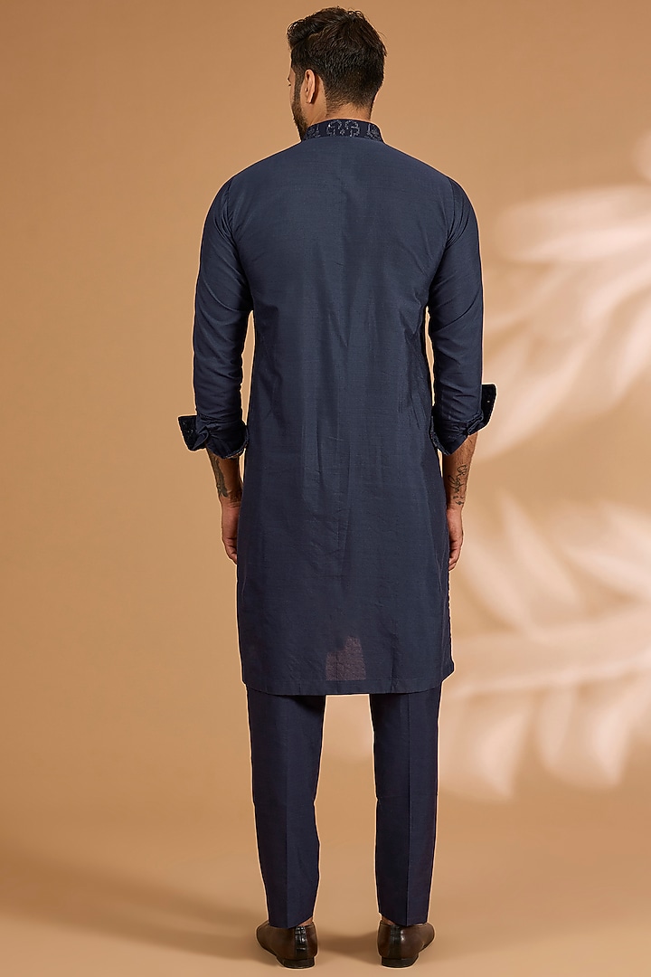 Blue Georgette Sequins Work Bundi Jacket Set by Rabani & Rakha Men at Pernia's Pop Up Shop