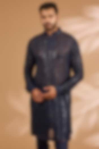 Blue Georgette Sequins Work Kurta by Rabani & Rakha Men at Pernia's Pop Up Shop