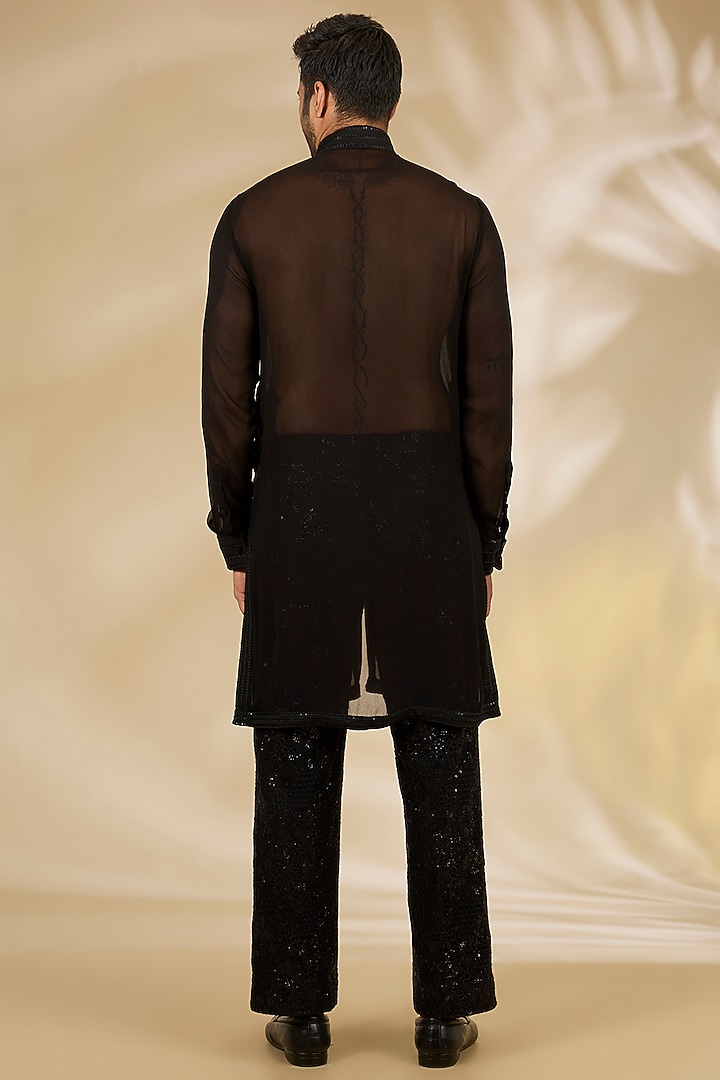 Black Net Cutwork Indo Western Jacket Set by Rabani & Rakha Men at Pernia's Pop Up Shop