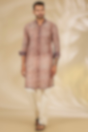 Blush Pink Georgette Printed & Bead Embroidered Kurta Set by Rabani & Rakha Men at Pernia's Pop Up Shop