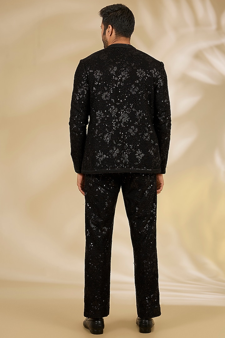 Black Net Cutwork Indo Western Jacket Set by Rabani & Rakha Men at Pernia's Pop Up Shop