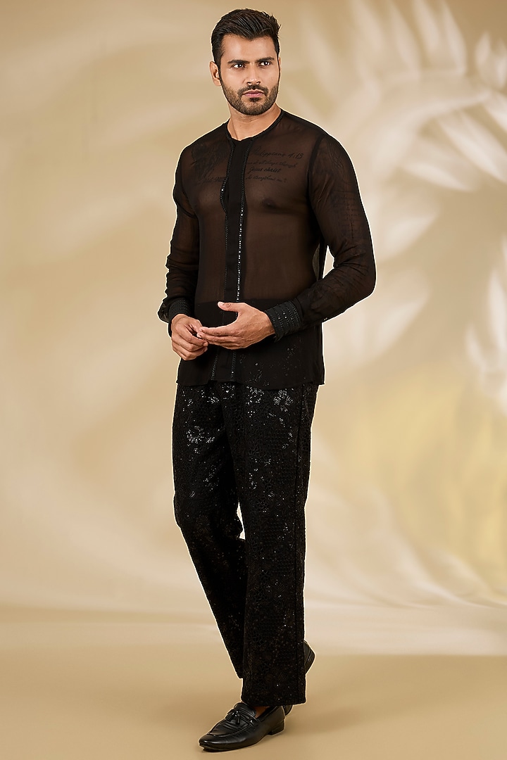 Black Net Cutwork Indo Western Jacket Set by Rabani & Rakha Men at Pernia's Pop Up Shop