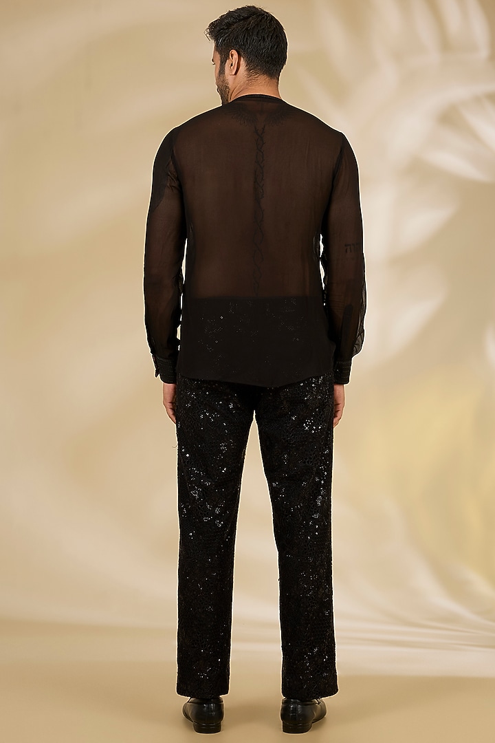 Black Net Cutwork Indo Western Jacket Set by Rabani & Rakha Men at Pernia's Pop Up Shop