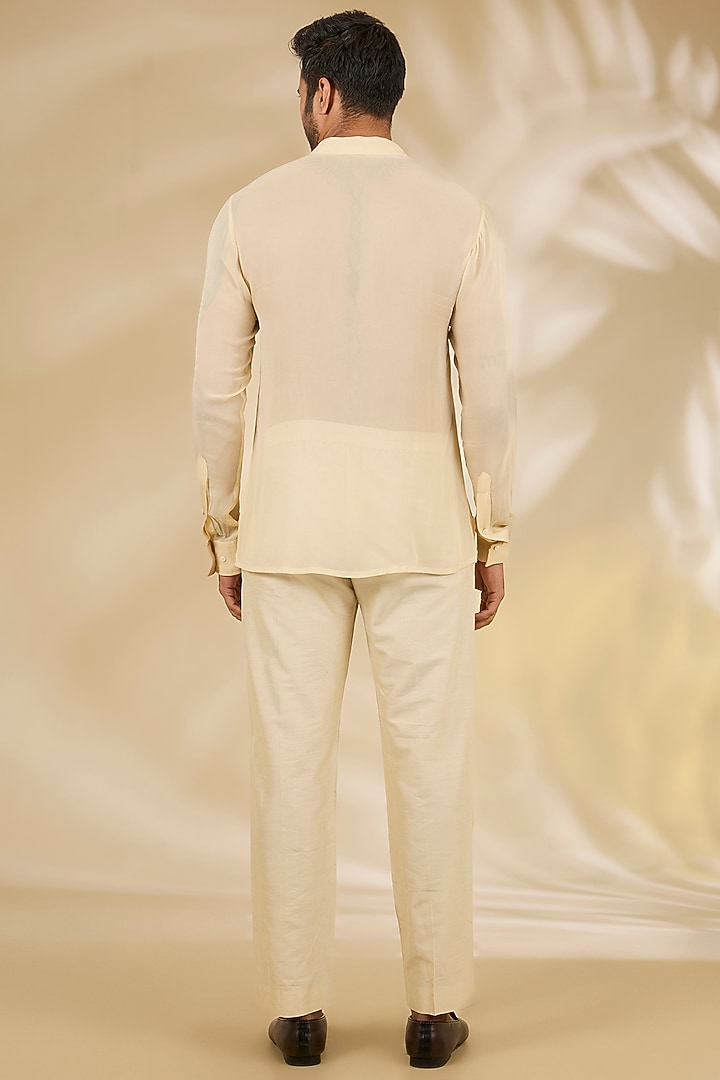 Cream Silk Thread Embroidered Indo Western Jacket Set by Rabani & Rakha Men at Pernia's Pop Up Shop
