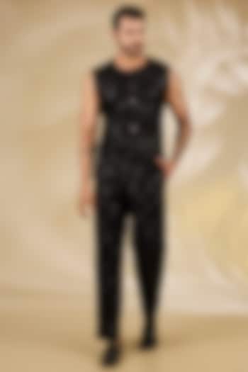 Black Net Sequins Embroidered Co-Ord Set by Rabani & Rakha Men at Pernia's Pop Up Shop