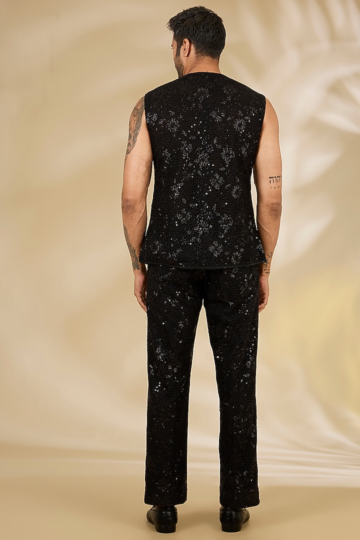 Black Net Sequins Embroidered Co-Ord Set by Rabani & Rakha Men at Pernia's Pop Up Shop