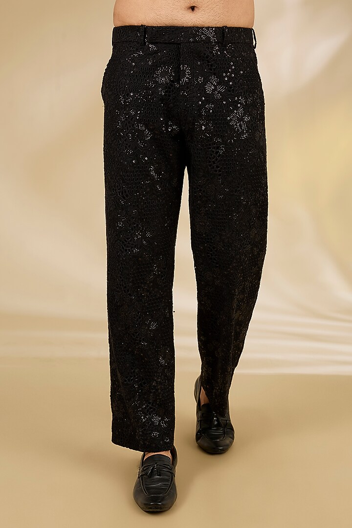 Black Net Sequins Embroidered Co-Ord Set by Rabani & Rakha Men at Pernia's Pop Up Shop