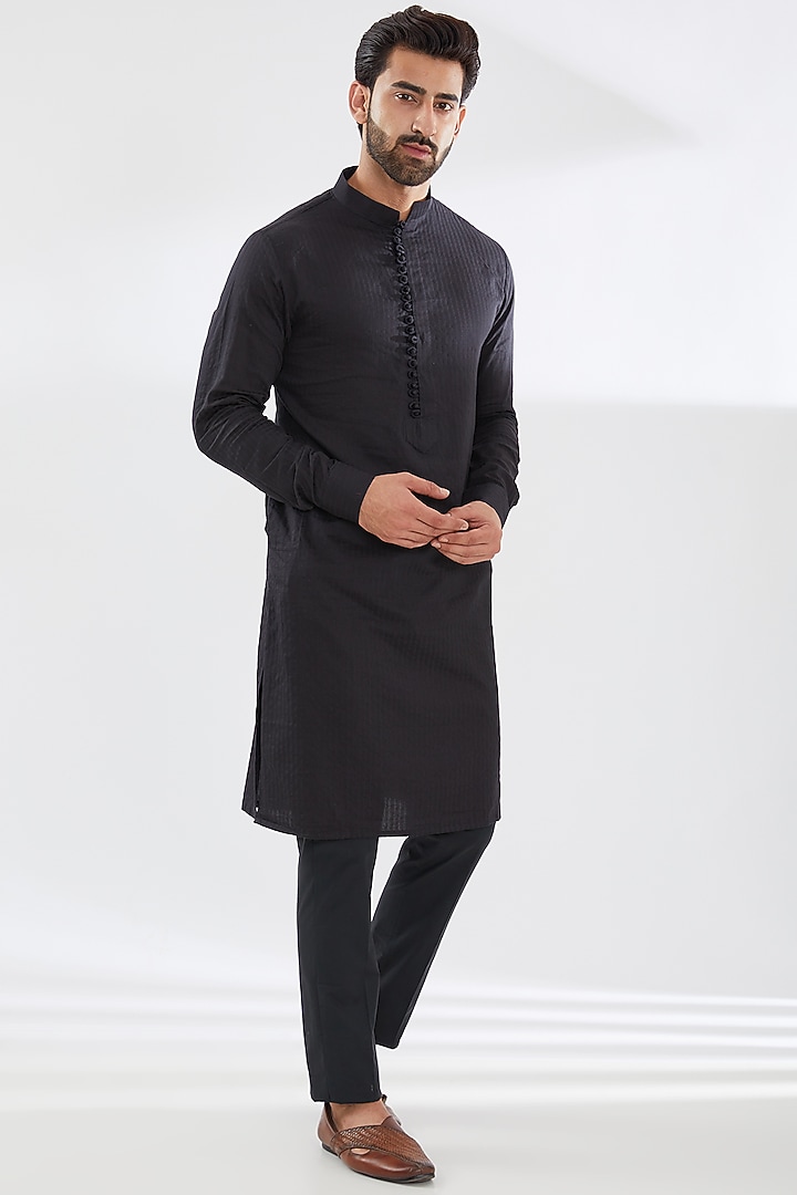 Black Georgette Groom Sherwani Set by Rabani & Rakha Men at Pernia's Pop Up Shop