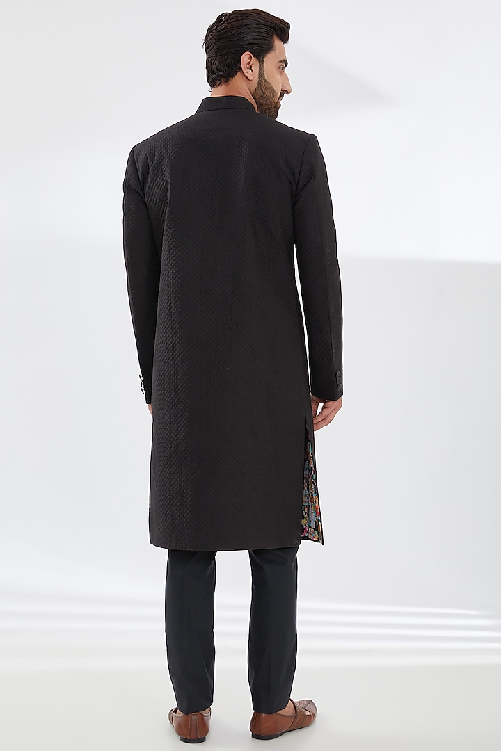 Black Georgette Wedding Sherwani Set by Rabani & Rakha Men at Pernia's Pop Up Shop