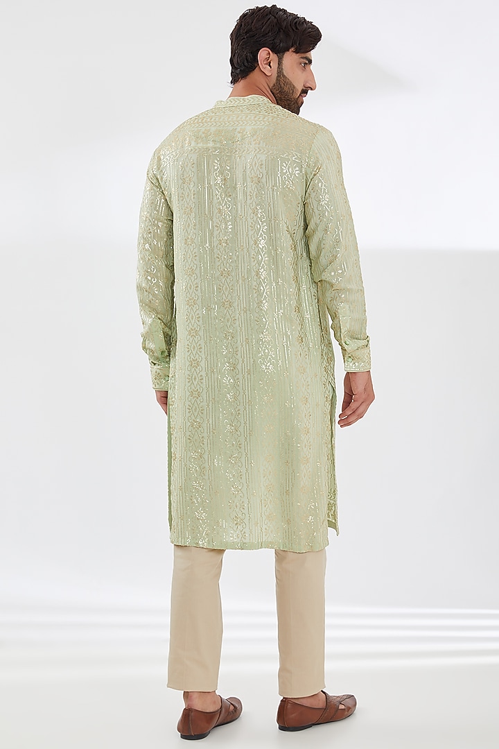 Sage Green Georgette Embroidered Kurta Set by Rabani & Rakha Men at Pernia's Pop Up Shop