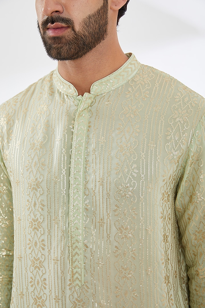Sage Green Georgette Embroidered Kurta Set by Rabani & Rakha Men at Pernia's Pop Up Shop