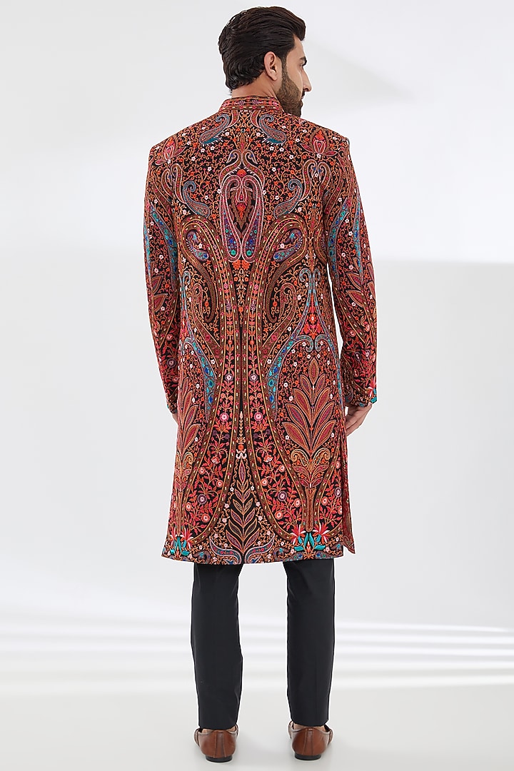 Black Georgette Embroidered Groom Sherwani Set by Rabani & Rakha Men at Pernia's Pop Up Shop
