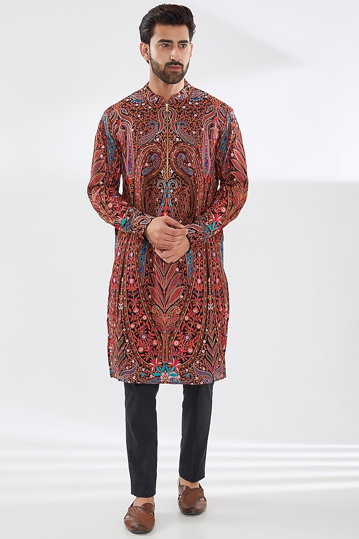 Black Georgette Embroidered Groom Sherwani Set by Rabani & Rakha Men at Pernia's Pop Up Shop