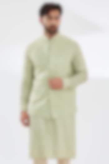 Sage Green Georgette Embroidered Bundi Jacket by Rabani & Rakha Men at Pernia's Pop Up Shop