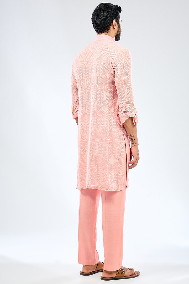 Pink Georgette Sequins Embroidered Kurta Set by Rabani & Rakha Men at Pernia's Pop Up Shop