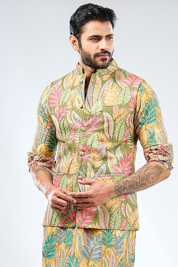 Multi-Colored Silk Sequins Work Bundi Jacket by Rabani & Rakha Men at Pernia's Pop Up Shop