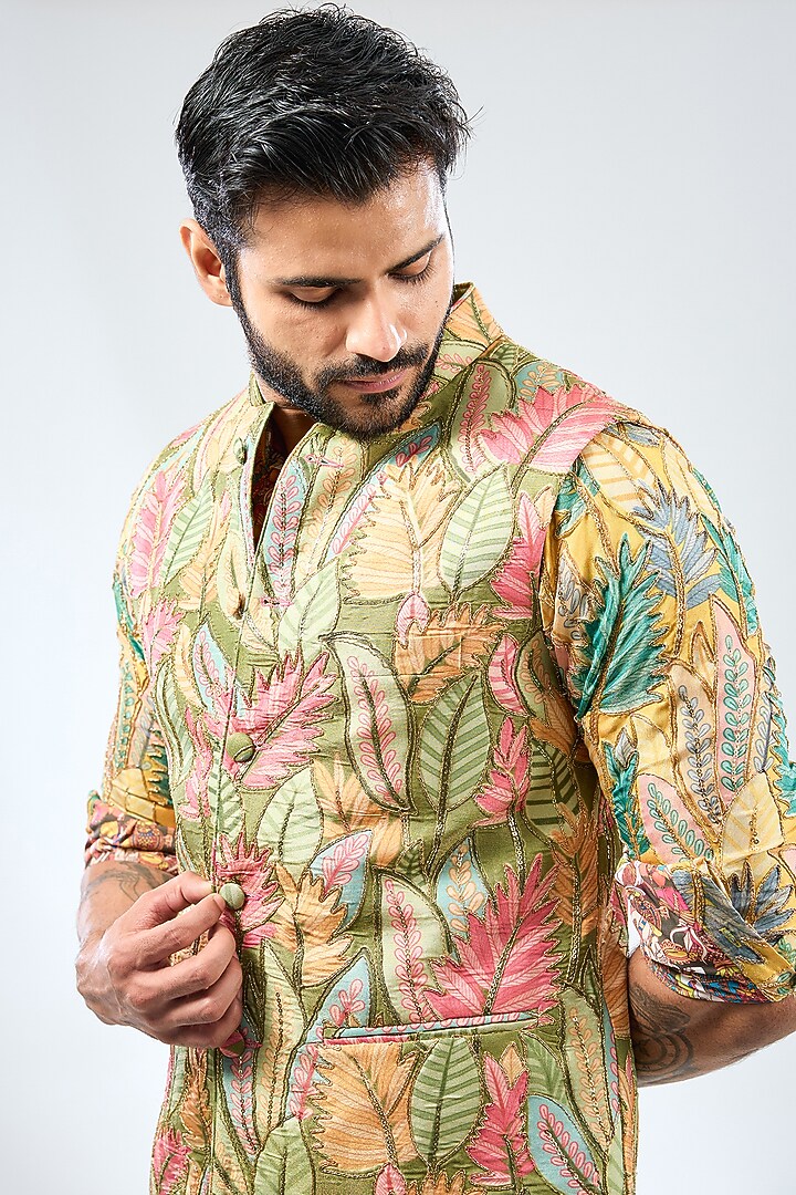 Multi-Colored Silk Sequins Work Bundi Jacket by Rabani & Rakha Men at Pernia's Pop Up Shop