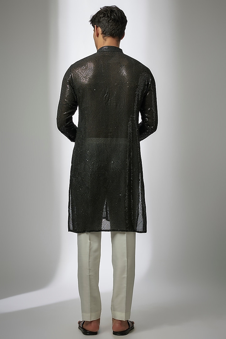 Black Georgette Sequin Work Kurta by Rabani & Rakha Men at Pernia's Pop Up Shop
