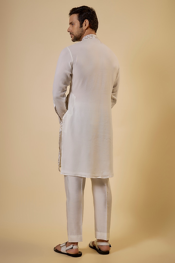 Ivory Georgette Sequins Embroidered Kurta Set by Rabani & Rakha Men at Pernia's Pop Up Shop