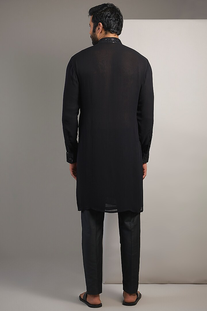 Black Georgette Jaal Embroidered Kurta Set by Rabani & Rakha Men at Pernia's Pop Up Shop