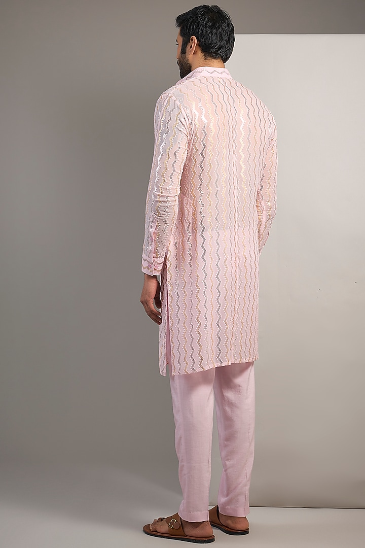 Blush Pink Georgette Sequin Embroidered Kurta Set by Rabani & Rakha Men at Pernia's Pop Up Shop