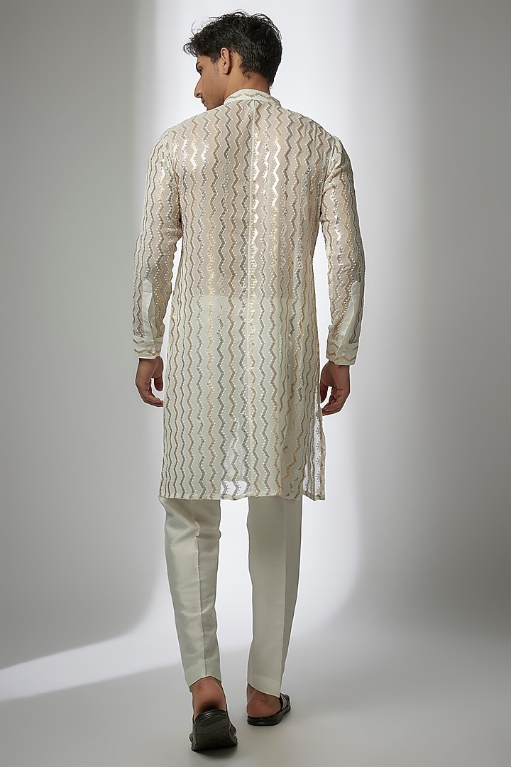 Ivory Georgette Sequin Work Kurta Set by Rabani & Rakha Men at Pernia's Pop Up Shop