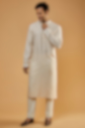 Ivory Georgette Chikankari Embroidered Kurta by Rabani & Rakha Men at Pernia's Pop Up Shop