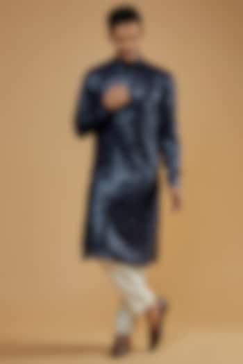 Blue Georgette Embroidered Kurta by Rabani & Rakha Men at Pernia's Pop Up Shop