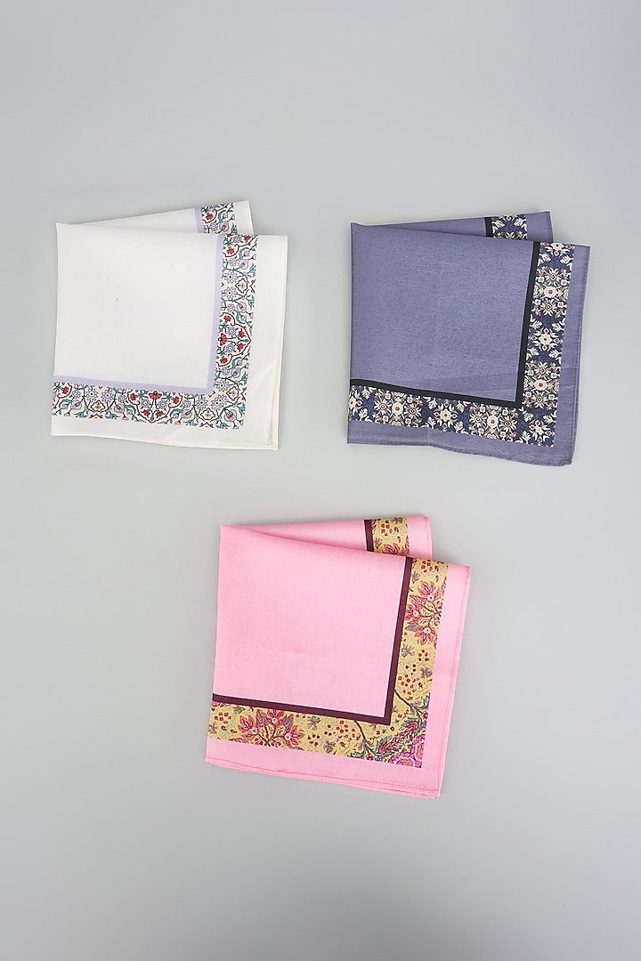Multi-colored Assam Silk Pocket Square Gift Box (Set of 3) by Rabani & Rakha Men