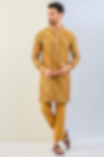 Haldi Yellow Georgette Bandhani Leheriya Kurta Set by Rabani & Rakha Men