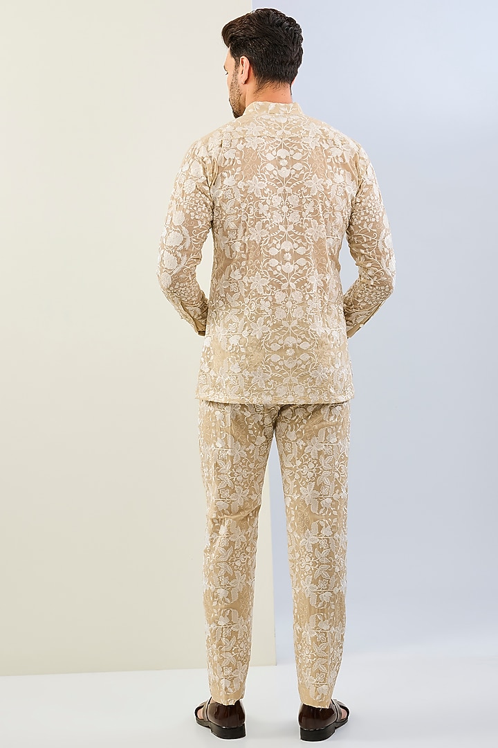 Nude Georgette Thread Embroidered Co-Ord Set by Rabani & Rakha Men at Pernia's Pop Up Shop