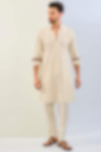 Ivory Georgette Thread Embroidered & Printed Kurta Set by Rabani & Rakha Men at Pernia's Pop Up Shop