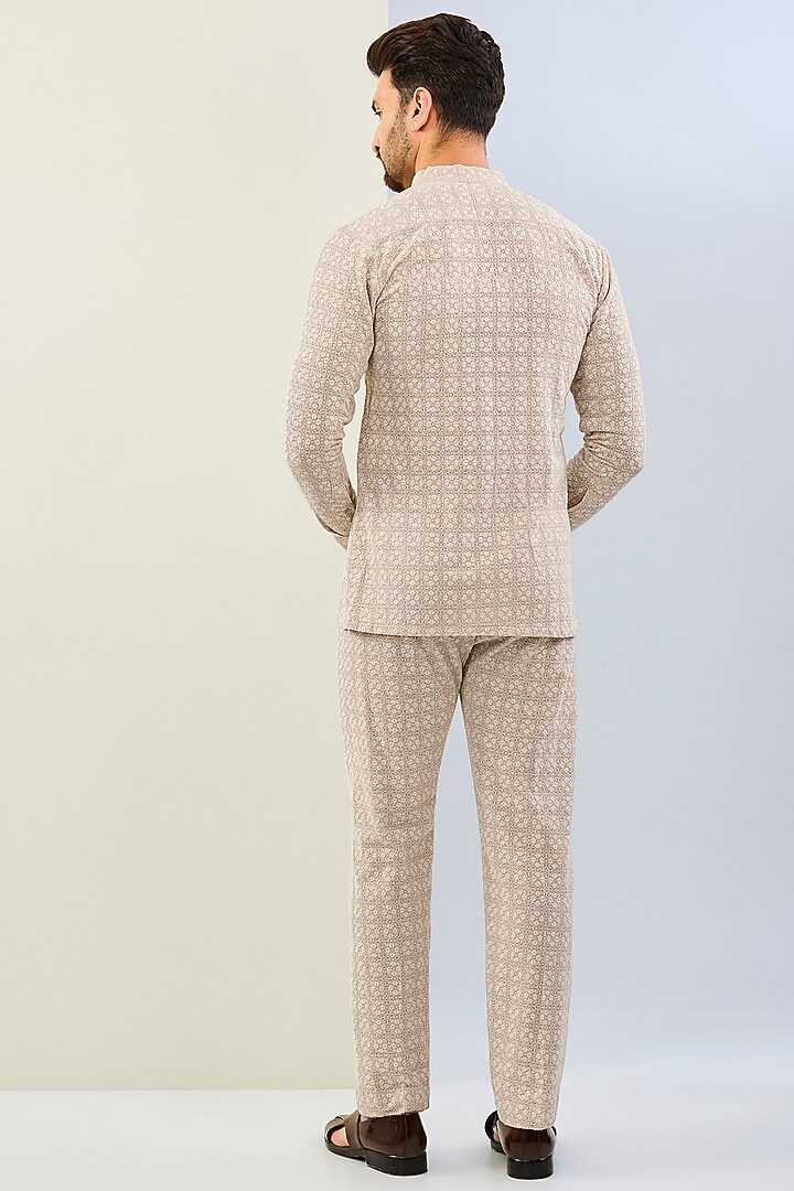 Cream Georgette Thread Embroidered Co-Ord Set by Rabani & Rakha Men at Pernia's Pop Up Shop