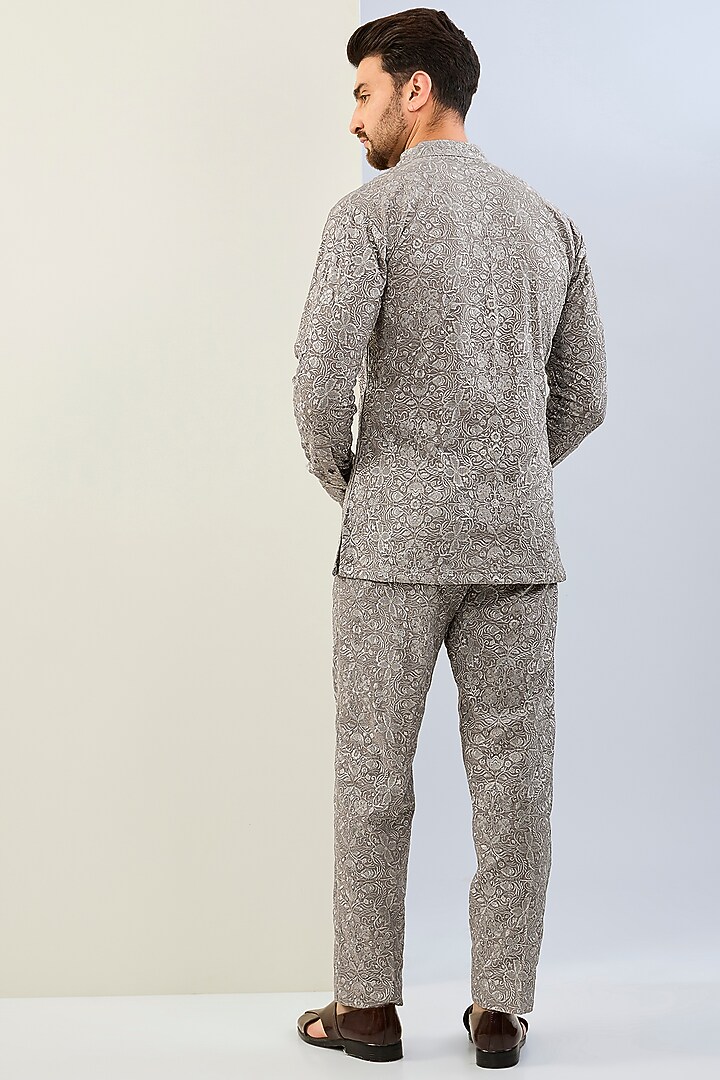 Grey Georgette Thread Embroidered Co-Ord Set by Rabani & Rakha Men at Pernia's Pop Up Shop