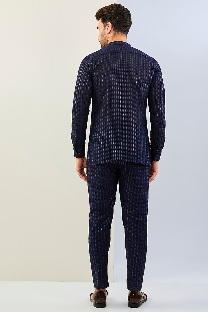 Blue Georgette Sequins Embroidered Co-Ord Set by Rabani & Rakha Men at Pernia's Pop Up Shop