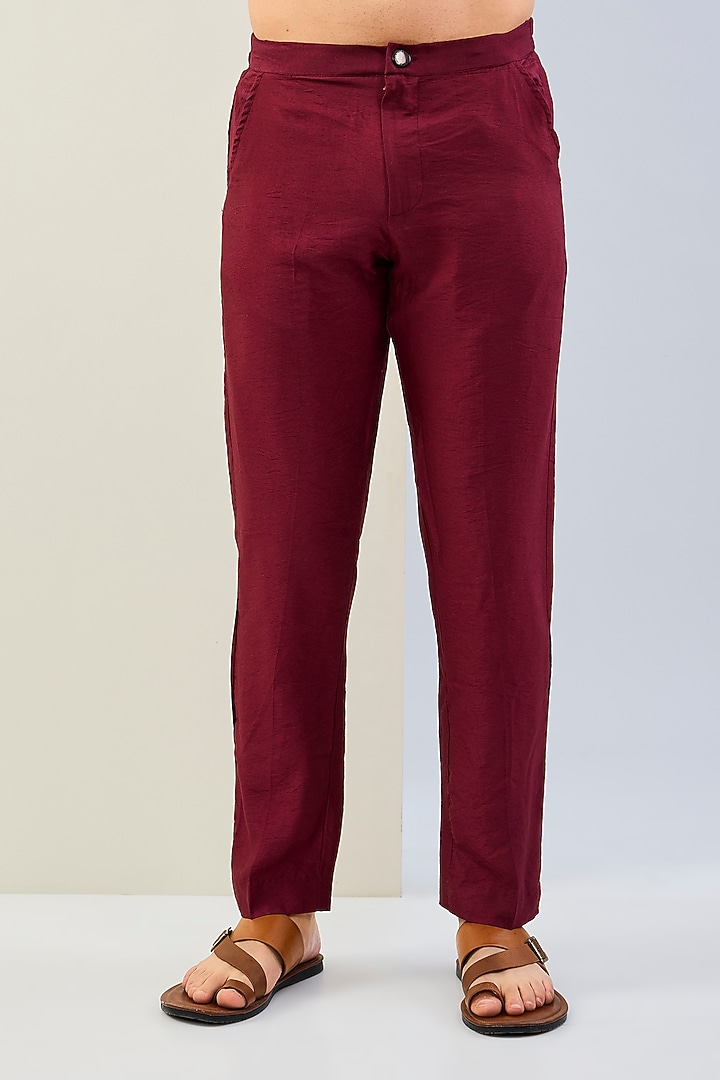 Oxblood-Colored Georgette Sequins Embroidered Kurta Set by Rabani & Rakha Men at Pernia's Pop Up Shop