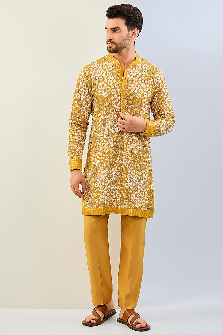 Haldi Yellow Georgette Sequins Work Kurta Set by Rabani & Rakha Men at Pernia's Pop Up Shop