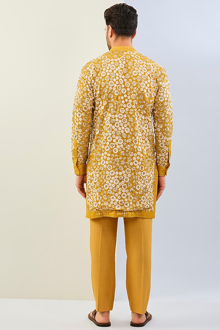 Haldi Yellow Georgette Sequins Work Kurta Set by Rabani & Rakha Men at Pernia's Pop Up Shop