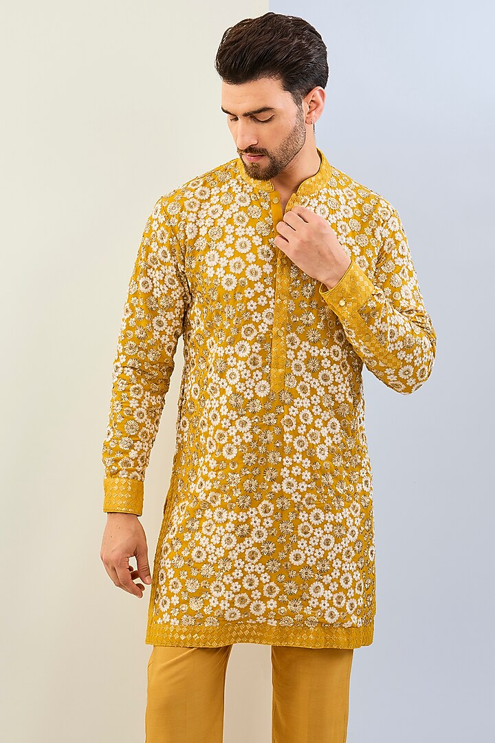 Haldi Yellow Georgette Sequins Work Kurta Set by Rabani & Rakha Men at Pernia's Pop Up Shop