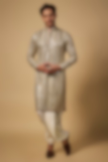 Ivory Georgette & Cotton Silk Kurta Set by Rabani & Rakha Men at Pernia's Pop Up Shop